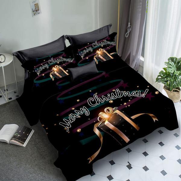 Lenjerie de pat 3D, finet, 6 piese, pentru pat 2 persoane, negru, imprimeu cadou