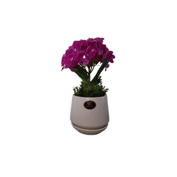 Hortensie fucsia artificiala decorativa in ghiveci ceramic, 23 cm