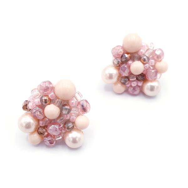 Cercei roz pal rotunzi cu perle Mallorca, Zia Fashion, Little Pink Drops