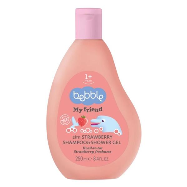 Sampon si Gel de Dus 2 in 1 cu Aroma de Capsuni pentru Copii +1 an - Bebble My Friend 2 in 1 Straweberry Shampoo & Shower Gel, 250 ml