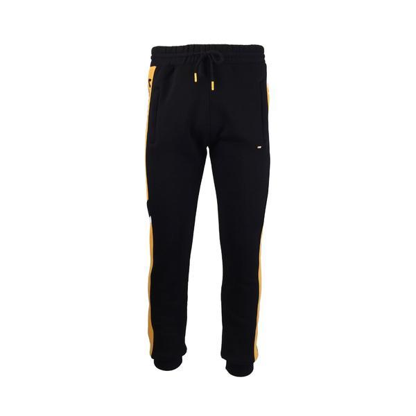 Pantaloni trening barbat Univers Fashion, 2 buzunare laterale si un buzunar la spate cu fermoare, vatuit la interior, negru-galben, 2XL