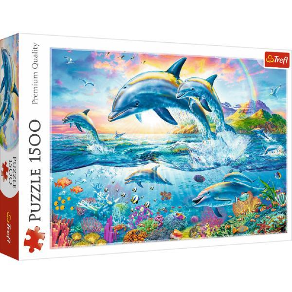 Puzzle 1500. Familia de delfini