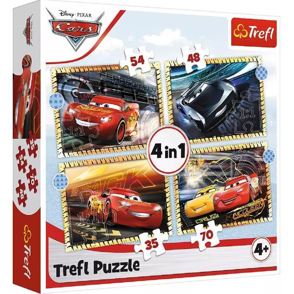 Puzzle 4 in 1. Cars: pe locuri, fiti gata, start