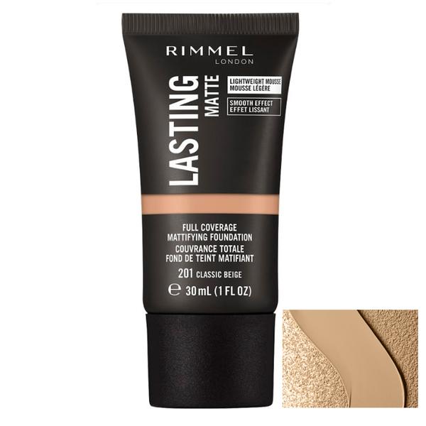 Fond de Ten - Rimmel London Lasting Matte Fully Coverage Mattfying Foundation, nuanta 103 True Ivory, 30 ml