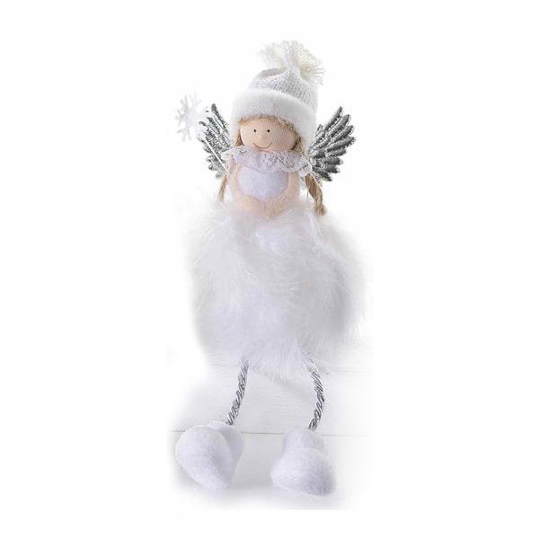 Figurina Inger din polirasina si pene albe 6x9x11 cm