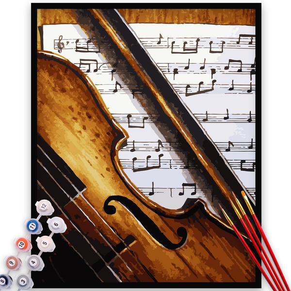 Kit Pictura pe numere, panza, rama lemn, pensule si culori acrilice, 40x50 cm, Muzica, M890
