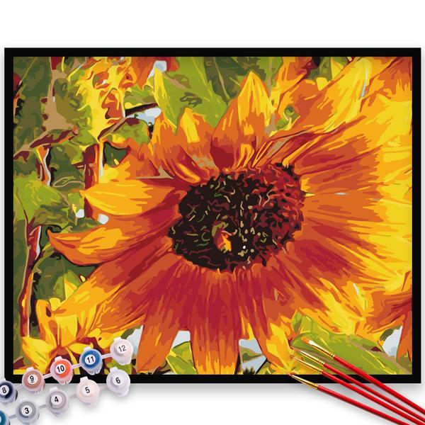 Kit Pictura pe numere, panza, rama lemn, pensule si culori acrilice, 40x50 cm, Flori, M619