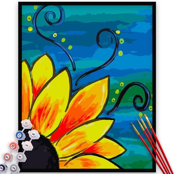 Kit Pictura pe numere, panza, rama lemn, pensule si culori acrilice, 40x50 cm, Flori, M675