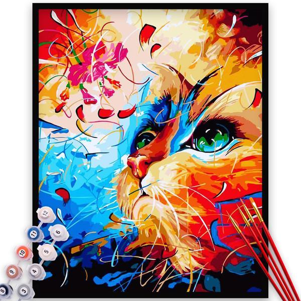 Kit Pictura pe numere, panza, rama lemn, pensule si culori acrilice, 60x75 cm, Animale, M99