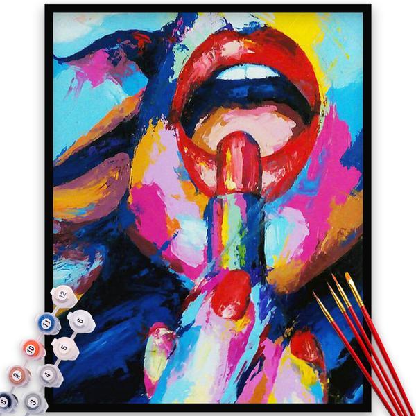 Kit Pictura pe numere, panza, rama lemn, pensule si culori acrilice, 40x50 cm, Erotic, M490