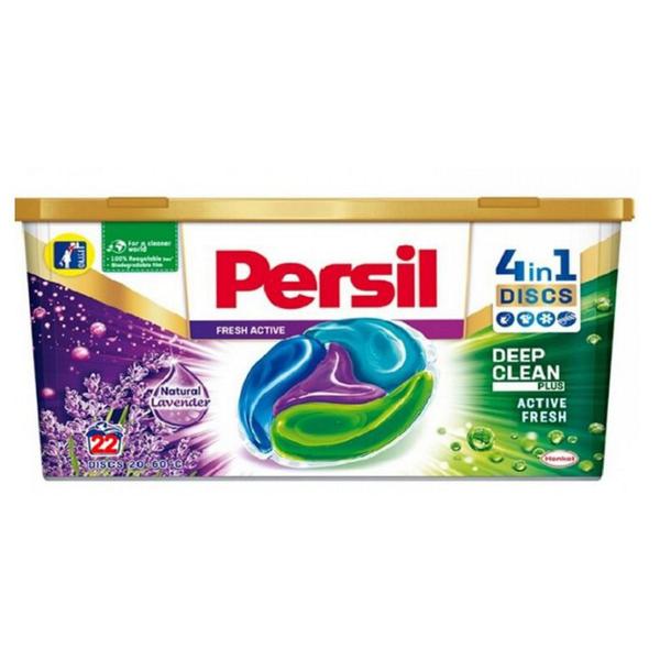 Detergent Capsule pentru Rufe cu Parfum de Lavanda - Persil Disc Fresh Active 4 in 1 Deep Clean Natural Lavender, 22 buc