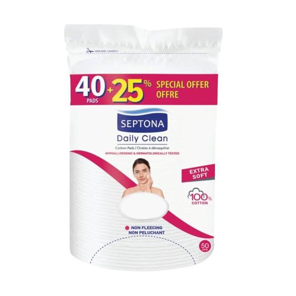 Pachet Promo Dischete Demachiante Ovale din Bumbac - Septona Daily Clean Cotton Pads, 40 buc + 10 buc