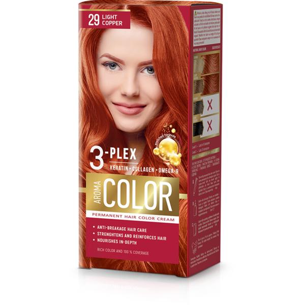 Vopsea Crema Permanenta - Aroma Color 3-Plex Permanent Hair Color Cream, nuanta 29 Light Cooper, 90 ml