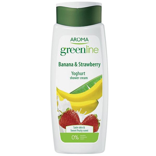 Gel de Dus Crema cu Iaurt, Banane si Capsuni - Aroma GreenLine Banana &amp; Strawberry Yoghurt Shower Cream, 400 ml