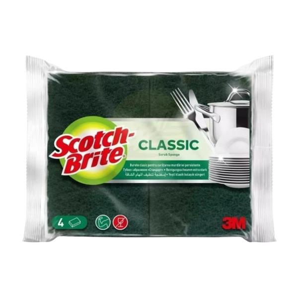 Bureti de Vase Clasici pentru Curatarea Murdariei Persistente Protectie Unghii - 3M Scotch Brite Classic Scrub Sponge, 4 buc