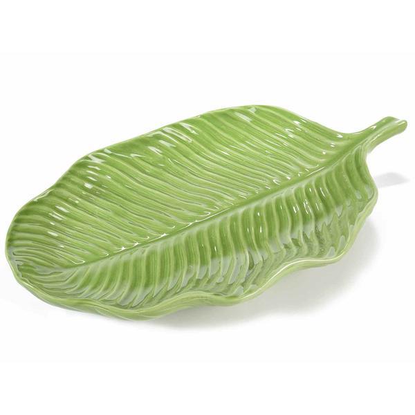 Platou decorativ ceramica verde Leaf 30 cm x 17 cm - Decorer