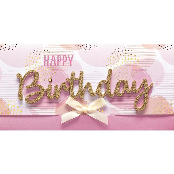 Felicitare &bdquo;Happy Birthday&bdquo; &ndash; arta literelor frumoase, cu plic alb, 22 x 11 cm