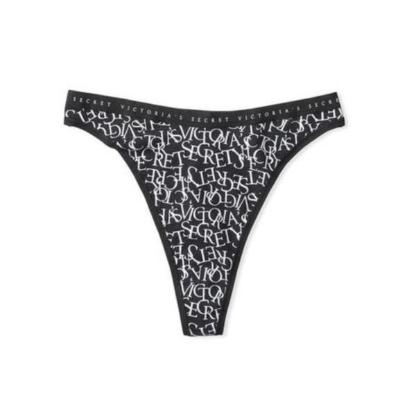 Chiloti Victoria&#039;s Secret, Cotton High Leg Thong, Negru cu model, S