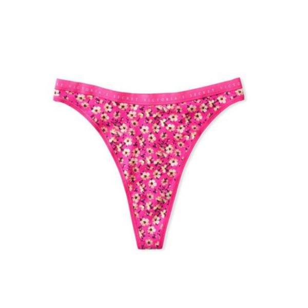 Chiloti Victoria&#039;s Secret, Cotton High Leg Thong, Roz cu model floral, S