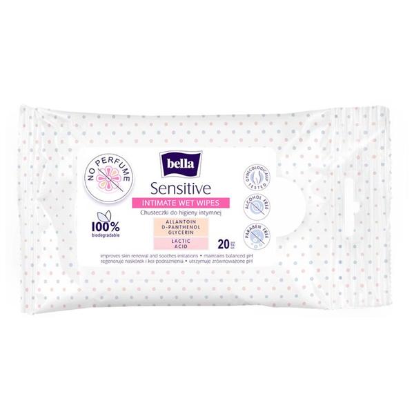Servetele Umede pentru Igiena Intima - Bella Sensitive Intimate Wet Wipes, 20 buc