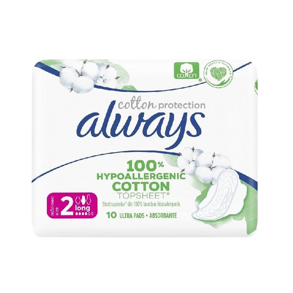 Absorbante Igienice din Bumbac Hipoalergenic - Always Naturals Single Cotton Protection, marimea 2, 10 buc