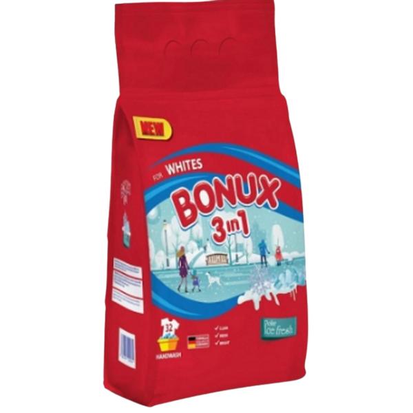 Detergent Manual Pudra 3 in 1 cu Aroma Proaspata de Iarna pentru Rufe Albe - Bonux 3 in 1 for Whites Polar Ice Fresh, 1800 g