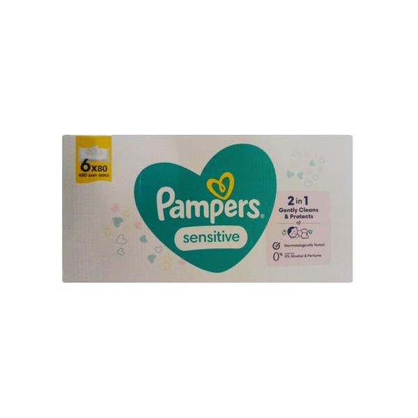 Servetele Umede pentru Pielea Sensibila a Bebelusilor - Pampers Sensitive, 6 x 80 buc