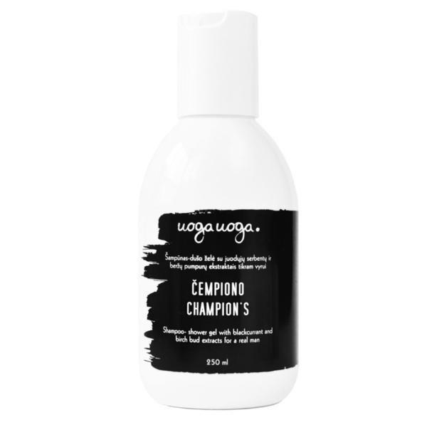 Sampon-gel de dus vegan, cu coacaze negre si extracte de muguri de mesteacan, Champion, Uoga Uoga, 250ml