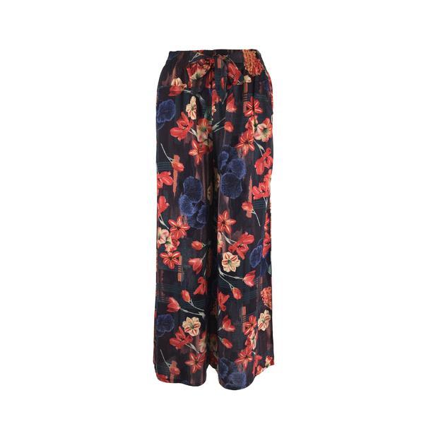 Fusta-pantalon, Univers Fashion, albastru cu imprimeu floral rosu, 2 buzunare, L