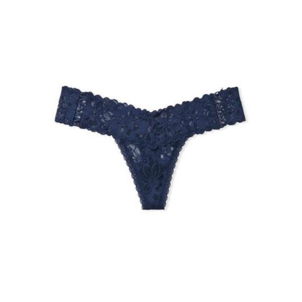 Chiloti tanga Victoria's Secret, Lace-up Thong Panty, Bleumarin, S Intl