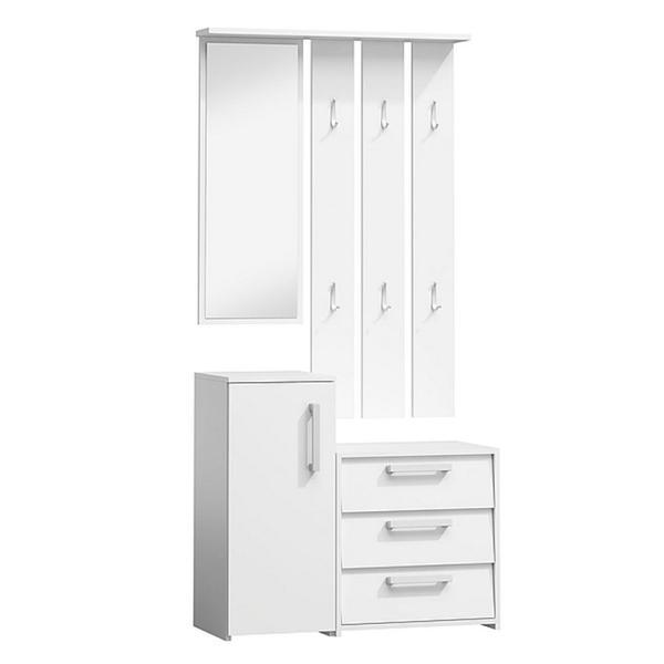 Set mobilier hol cu oglinda SL P002 alb, 89x40x190 cm