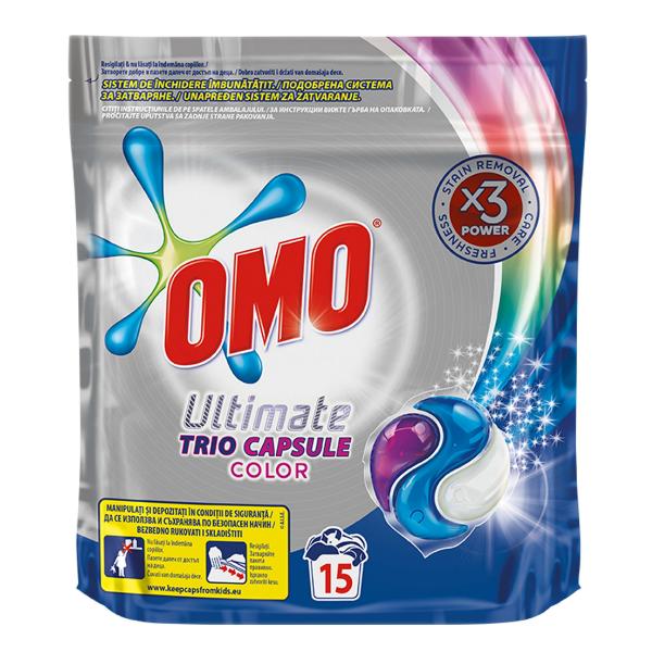 Detergent Capsule pentru Rufe Colorate - Omo Ultimate Trio Capsule Color, 15 buc