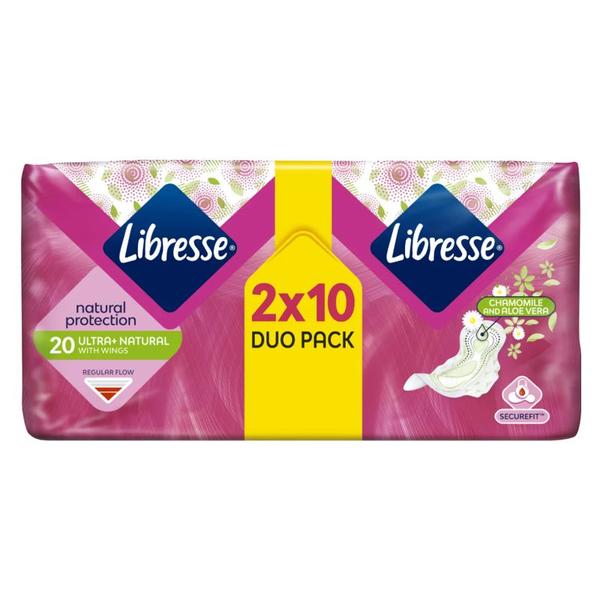 Absorbante cu Aripioare - Libresse Natural Protection Ultra+ Natural with Wings 20 buc