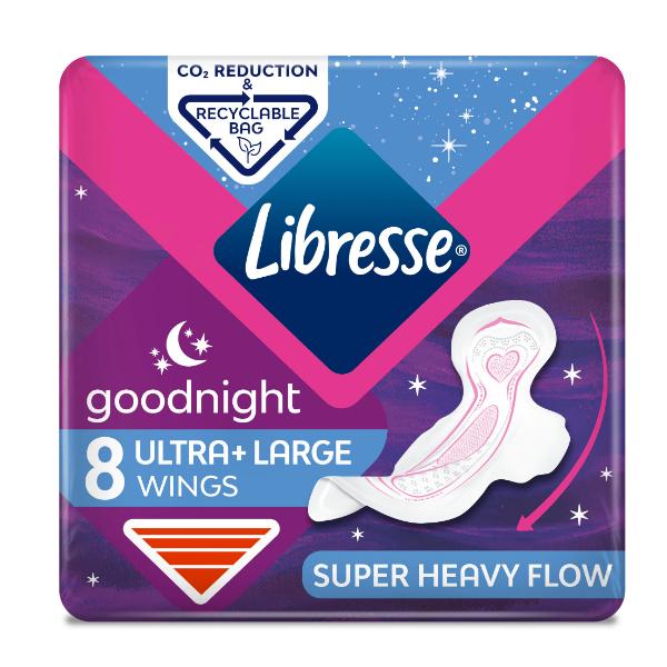 Absorbante Lungi de Noapte cu Aripioare - Libresse Goodnight Ultra+ Large Wings, 8 buc