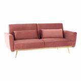 Canapea extensibila cu tapiterie catifea roz si picioare crom auriu Horsta 203x92x86 cm