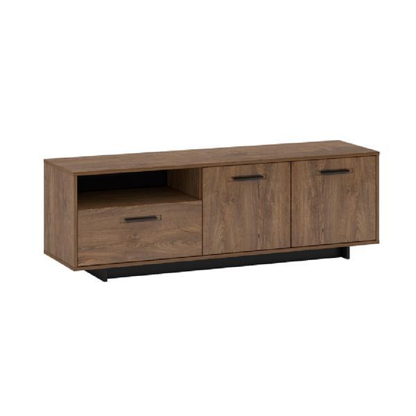 Comoda TV, din mdf maro stejar bolzano negru, Delis, 154x42x51 cm