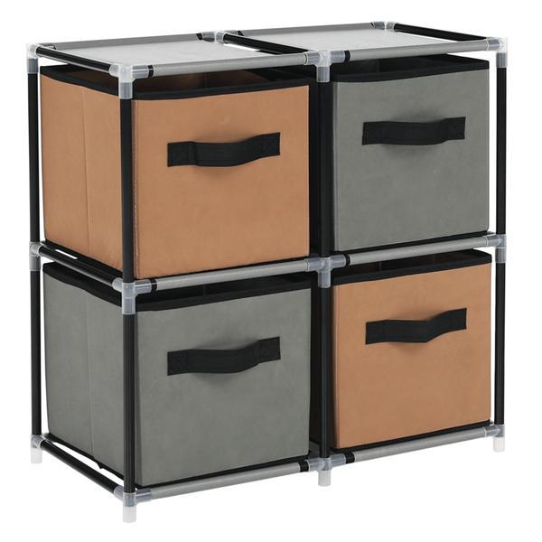 Comoda, cu 4 sertare din textil negru maro gri, Camilo, 58x30x57 cm