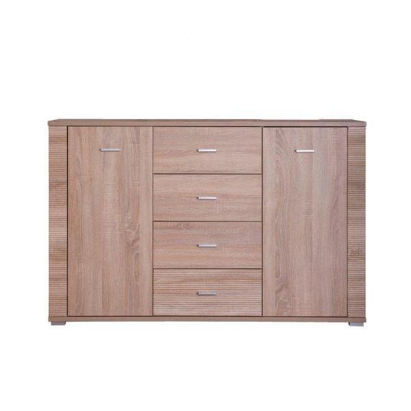 Comoda, 2 usi, 4 sertare, mdf stejar sonoma, Grand, 140x96x39 cm.