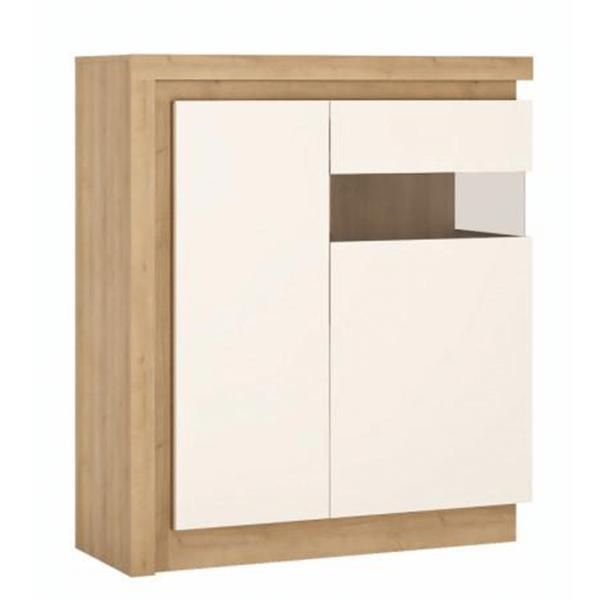 Comoda, 2 usi, mdf stejar riviera alb lucios, Leonardo, 107x42x124 cm