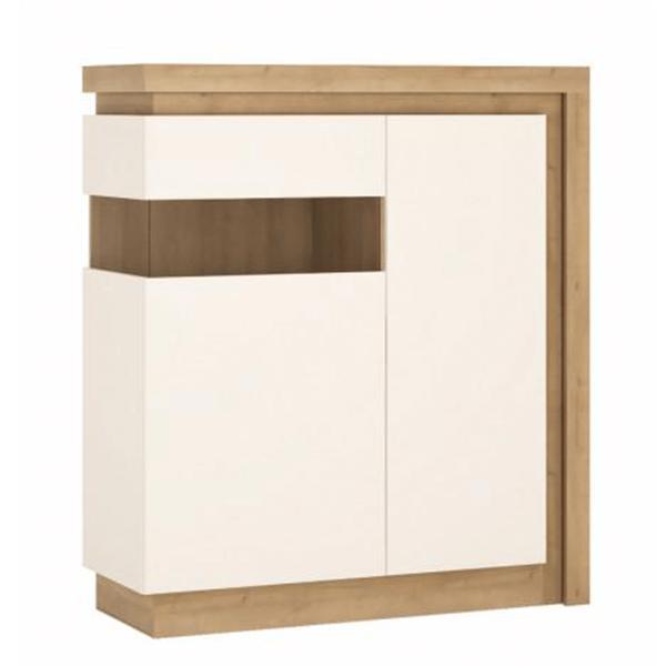 Comoda, 2 usi, mdf stejar riviera alb lucios, Leonardo, 107x42x124 cm