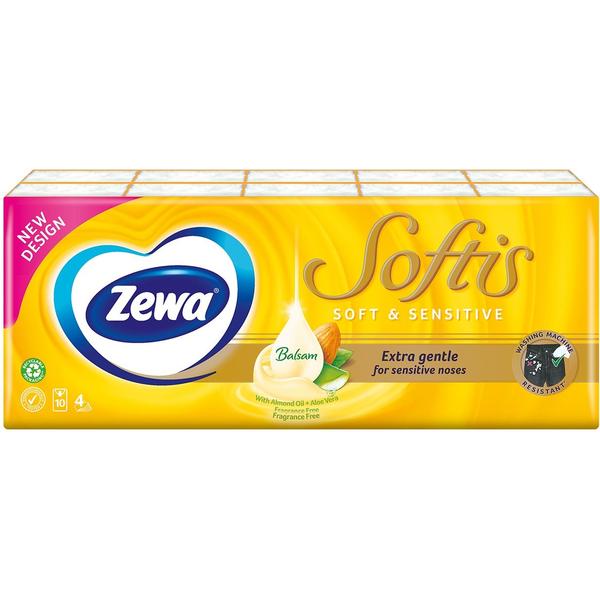 Batiste Nazale din Hartie pentru Pielea Sensibila 4 straturi - Zewa Softis Soft & Sensitive, 10 buc