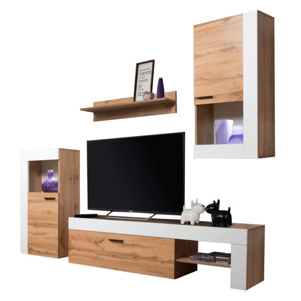 Set mobilier living mdf stejar wotan alb Platinum