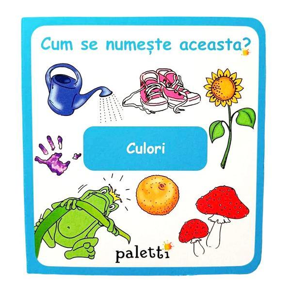 Carte educativa pentru copii, cu tema „Cum se numește aceasta? Culori„, Paletti, 22 pagini, + 3 ani