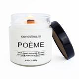 Lumanare parfumata handmade cu ceara naturala de soia, Candelina, Poeme - Trandafir, Iasomie, Bujor, ardere 45h, 180 g