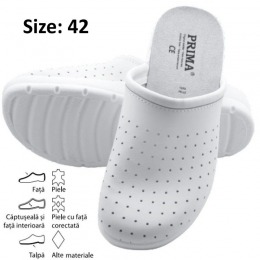 Saboti Albi Piele Perforata - Prima White Perforated Leather Clogs marime 42