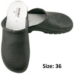 Saboti Negri Piele Perforata - Prima Black Perforated Leather Clogs marime 36