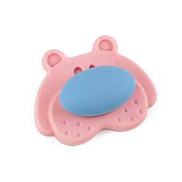 Buton pentru mobila copii Joy Ursulet, finisaj roz cu nasuc bleu CB, 30 mm