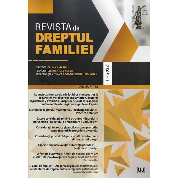 Revista de Dreptul Familiei nr.1/2022, editura Universul Juridic