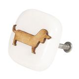 Buton mobila din fier si ceramica alba maro Dog 5x3x5 cm