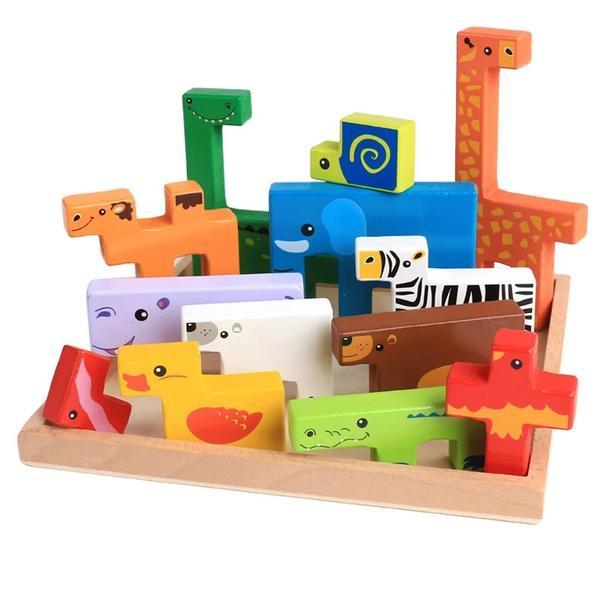 Joc Tetris Animale din Lemn 3D- Animalute